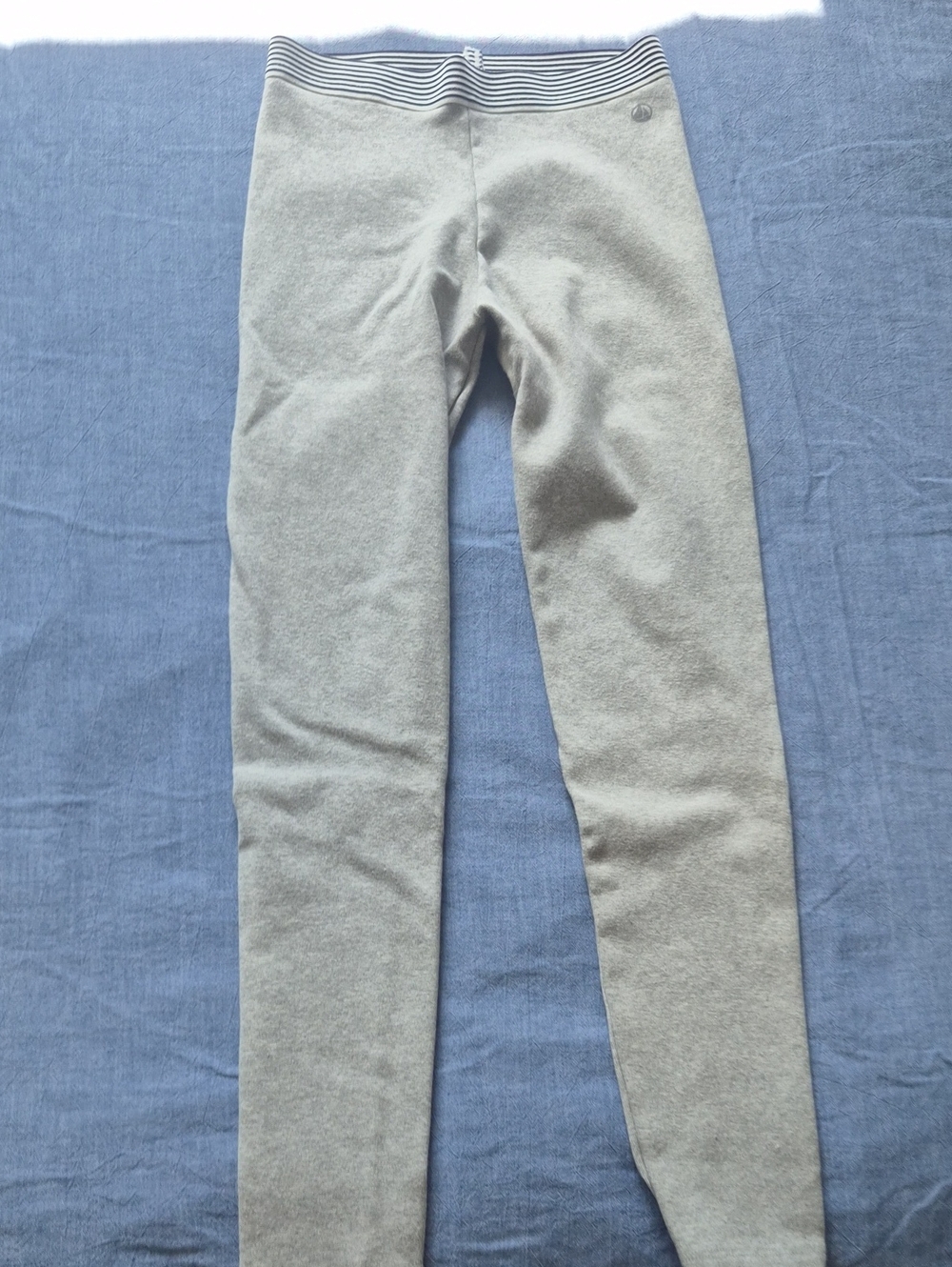 Petit Bateau Light Gray Leggings with Striped Waistband